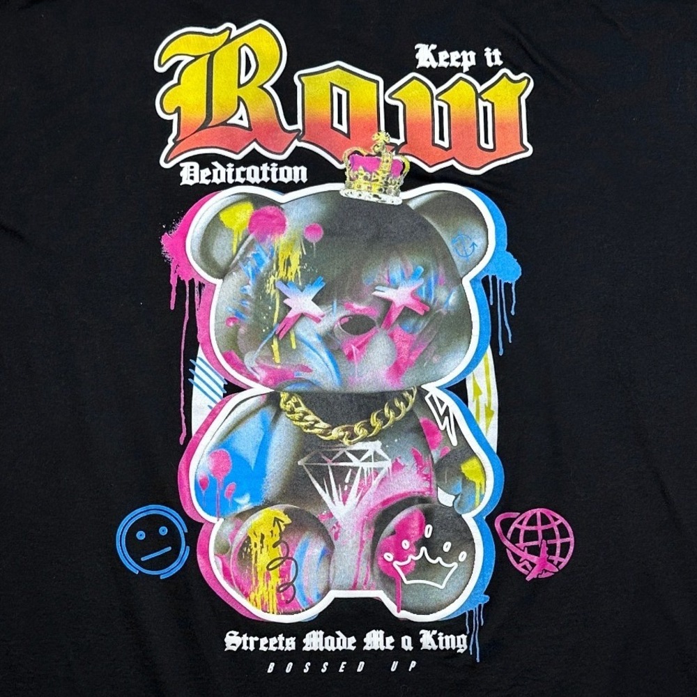RGSTR Raw Dedication Streets Made Me a King Graphic T-Shirt Black Mens 3XL Bear